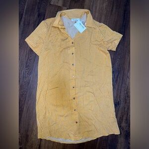 NWT LA Relaxed Gold Check Shirt Dress